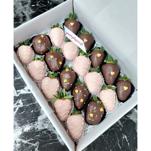 20pcs Starry Pink Heart Chocolate Strawberries Gift Box